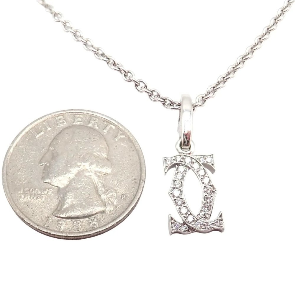 Authentic! Cartier Double C 18k White Gold Diamond Pendant Necklace - Picture 5 of 12